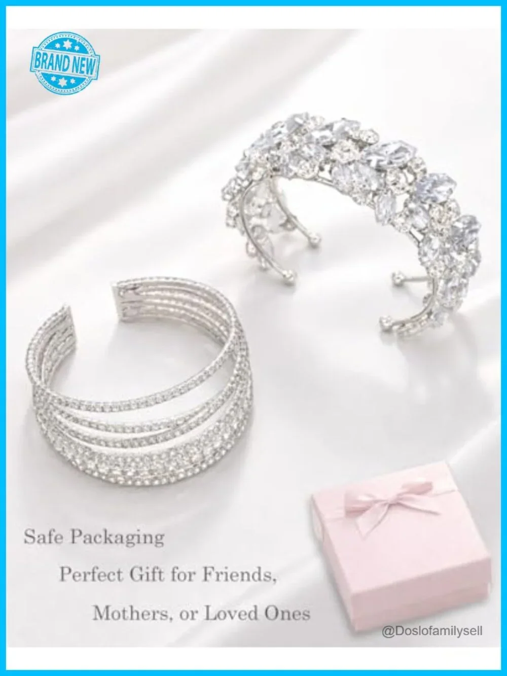 Silver Rhinestone Cuff Bracelet Set Multilayer Chunky Stretch Bangles
